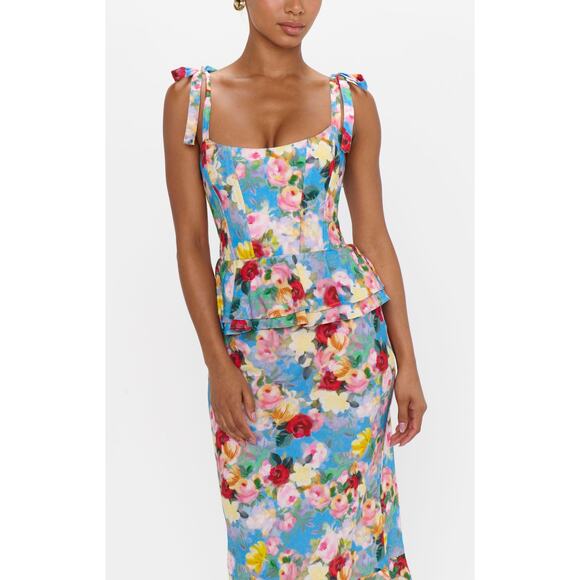 Show Me Your Mumu Pauline Peplum Dress in Blissful Garden Gala L - Picture 8 of 9